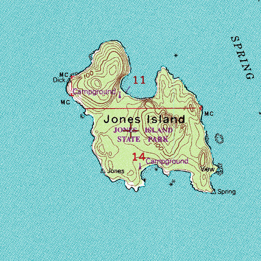 Topographic Map of Jones Island State Park National Wildlife Refuge, WA