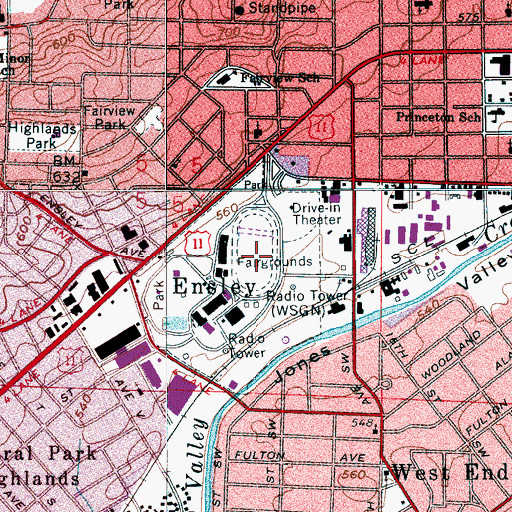 Topographic Map of Alabama State Fairgrounds, AL