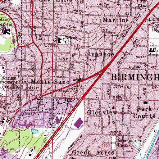 Topographic Map of Vinesville Baptist Church, AL