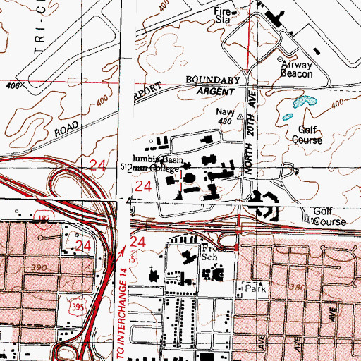 Topographic Map of Columbia Basin College, WA