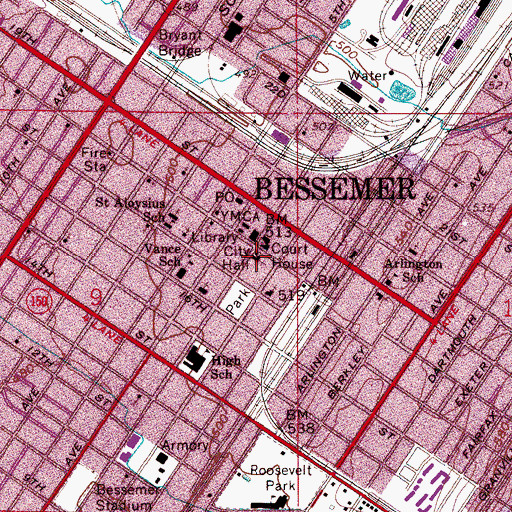 Topographic Map of First Presbyterian Church of Bessemer, AL