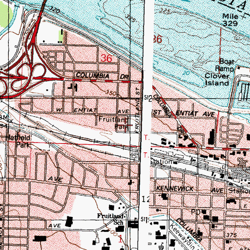 Topographic Map of Fruitland Park, WA