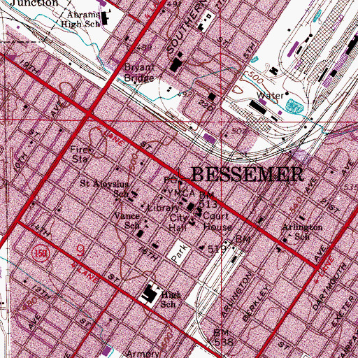 Topographic Map of Bessemer Public Library, AL