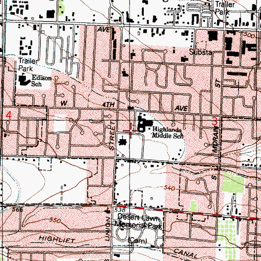 Topographic Map of Highlands Middle School, WA