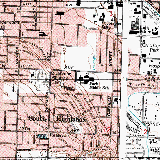 Topographic Map of Park Middle School, WA