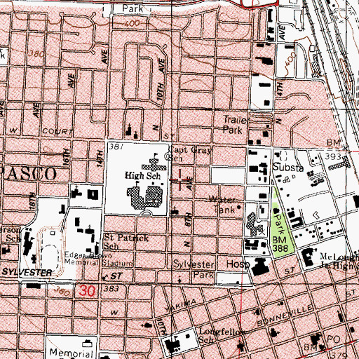 Topographic Map of Pasco, WA