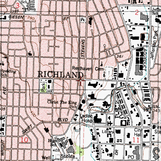 Topographic Map of Richland, WA
