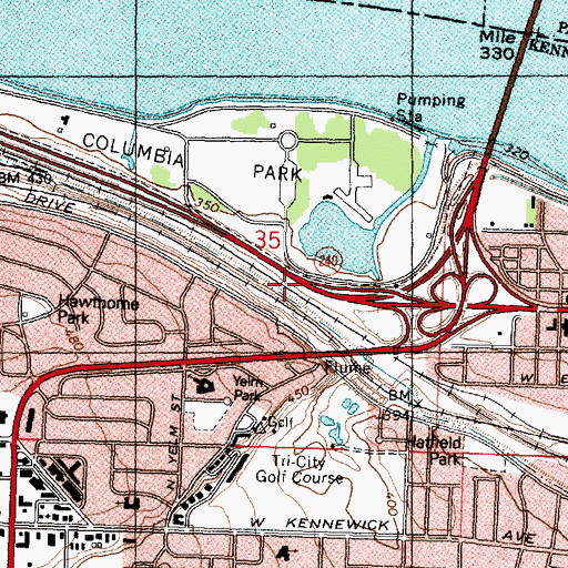 Topographic Map of Tri-City Golf Course, WA