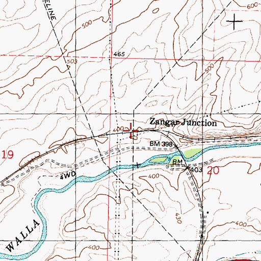 Topographic Map of Zangar Junction, WA