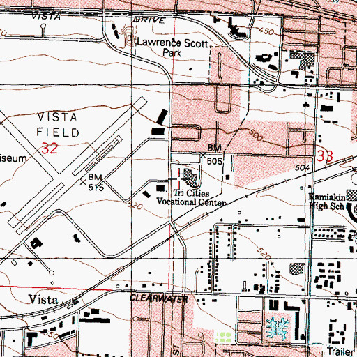 Topographic Map of Tri Cities Vocational Center, WA