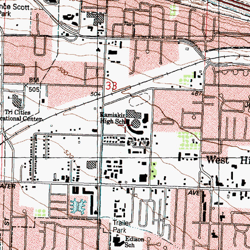 Topographic Map of Kamiakin High School, WA