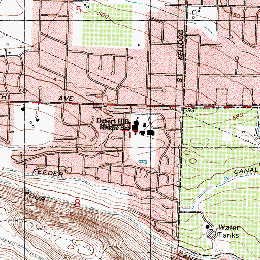 Topographic Map of Desert Hills Middle School, WA