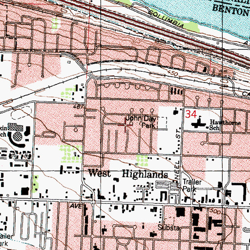 Topographic Map of John Day Park, WA