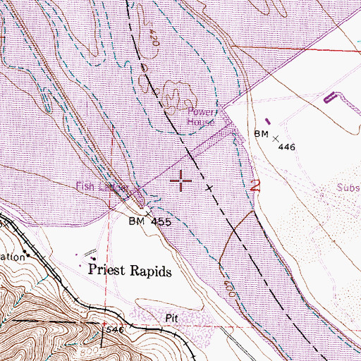 Topographic Map of Priest Rapids Dam, WA
