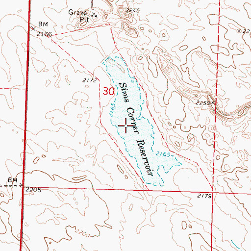 Topographic Map of Sims Corner Reservoir, WA