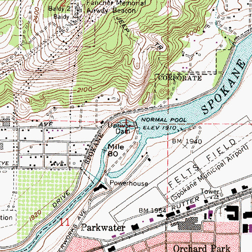 Topographic Map of Upriver Dam, WA