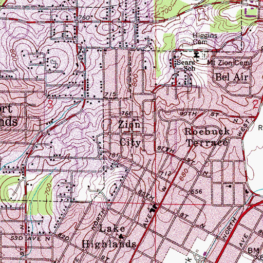 Topographic Map of First Baptist Church of Zion City, AL
