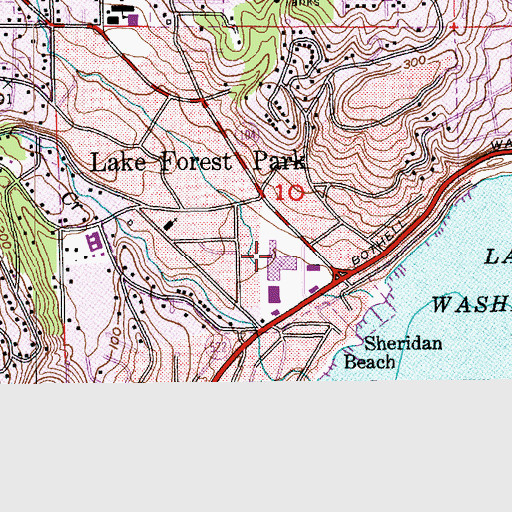 Topographic Map of Lake Forest Park Shopping Center, WA