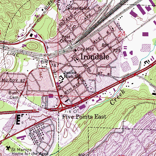 Topographic Map of Irondale Presbyterian Church, AL