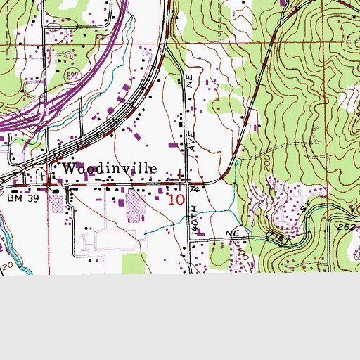 Topographic Map of Woodinville Center, WA