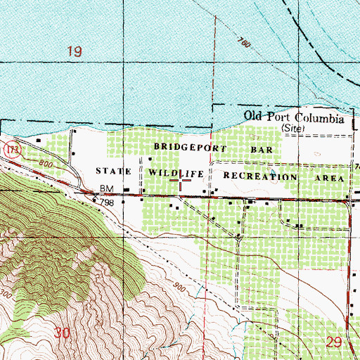Topographic Map of Bridgeport Bar State Wildlife Recreation Area, WA