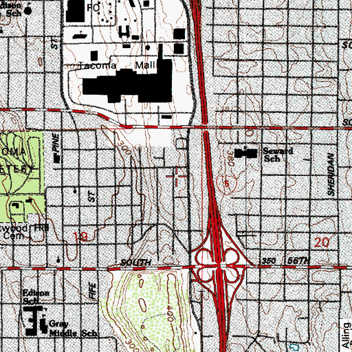 Topographic Map of Evergreen Shopping Center, WA