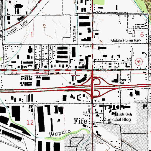 Topographic Map of Fife Valley Mart, WA
