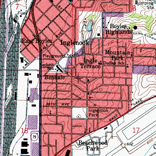 Topographic Map of First Baptist Church of Inglenook, AL