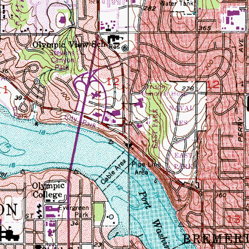 Topographic Map of Sheridan Village, WA