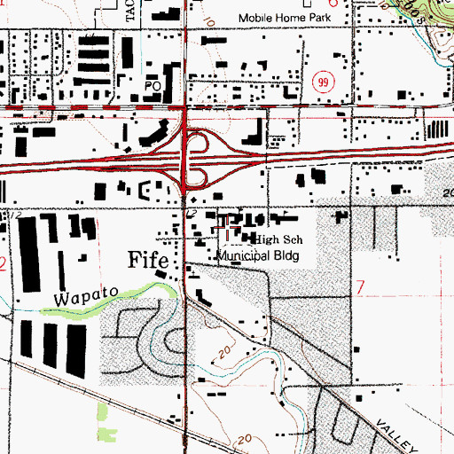 Topographic Map of Fife High School, WA