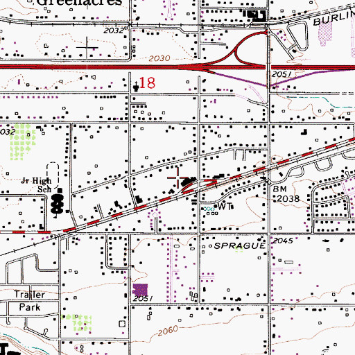 Topographic Map of Greenacres Shopping Center, WA
