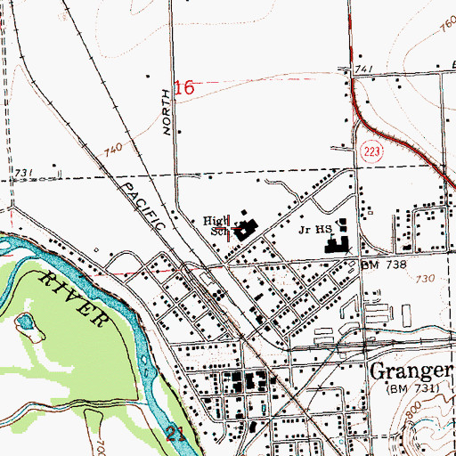 Topographic Map of Granger High School, WA