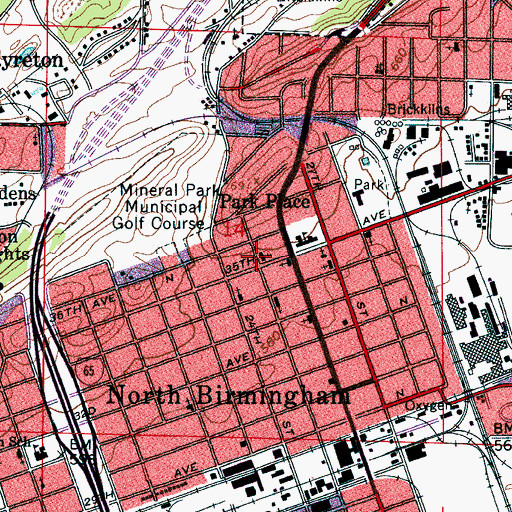 Topographic Map of Thirtyfifth Avenue Baptist Church, AL