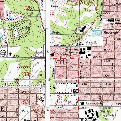 Topographic Map of Lincoln View Shopping Center, WA