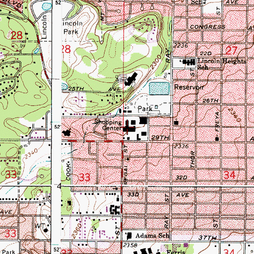 Topographic Map of Lincoln Heights Shopping Center, WA
