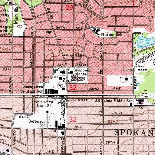Topographic Map of Manito Shopping Center, WA