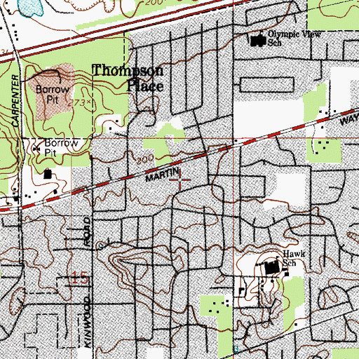 Topographic Map of Tanglewilde Shopping Center, WA