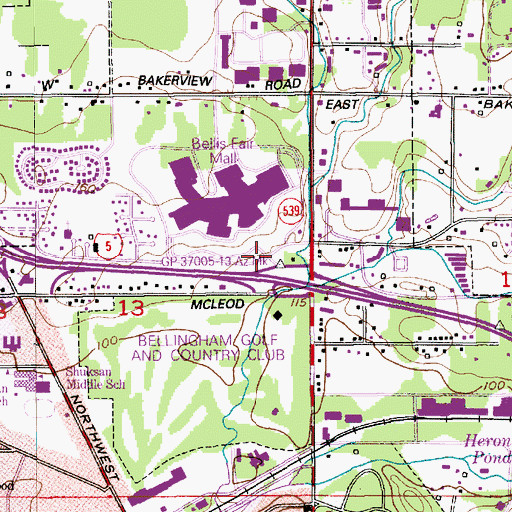 Topographic Map of Bellis Fair Mall, WA