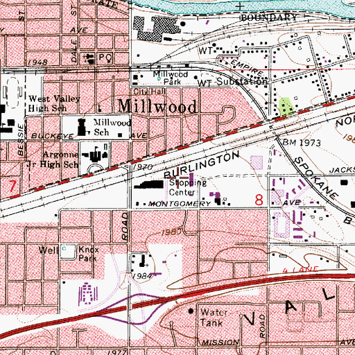 Topographic Map of Argonne Village Shopping Center, WA
