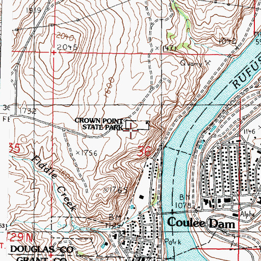Topographic Map of Crown Point State Park, WA
