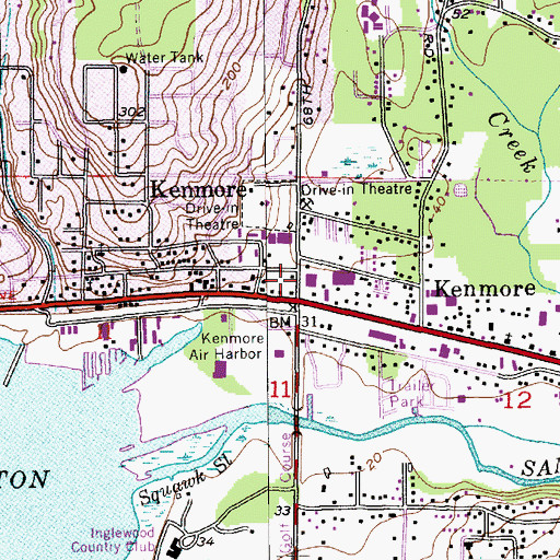 Topographic Map of Kenmore Village, WA