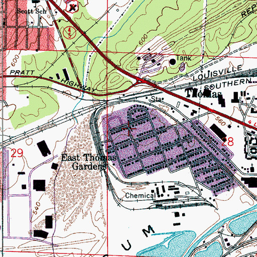 Topographic Map of Thomas Baptist Church, AL