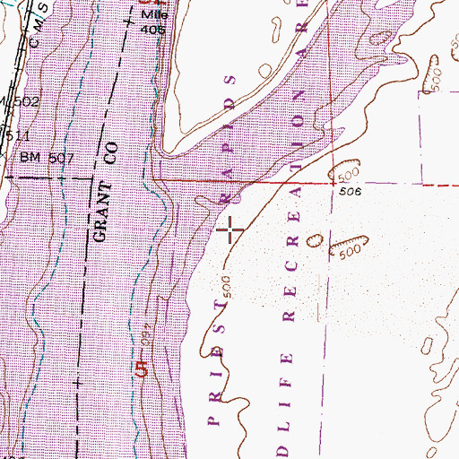 Topographic Map of Priest Rapids Wildlife Recreation Area, WA