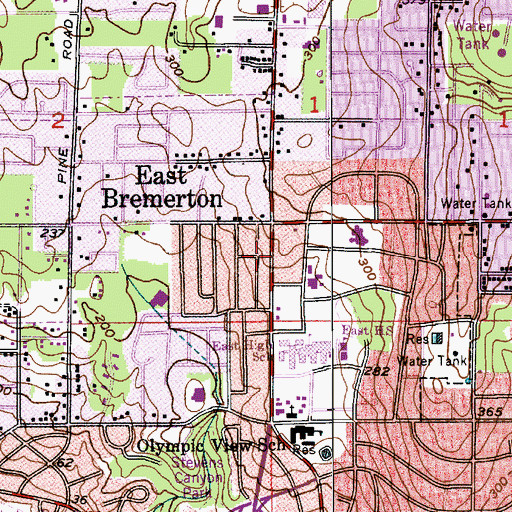 Topographic Map of Wheaton Mall, WA