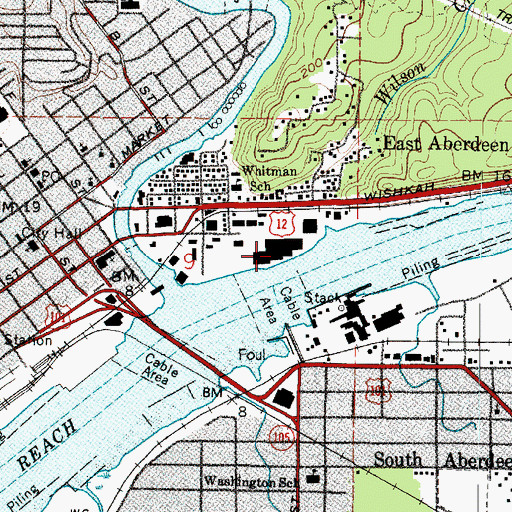 Topographic Map of Wishkah Mall, WA