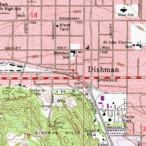 Topographic Map of Dishman Square, WA