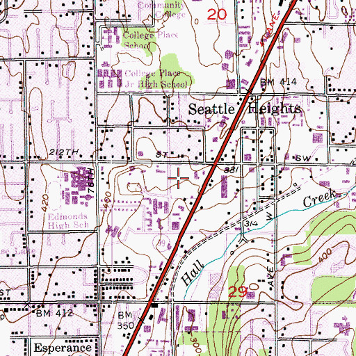 Topographic Map of Seattle Heights Center, WA