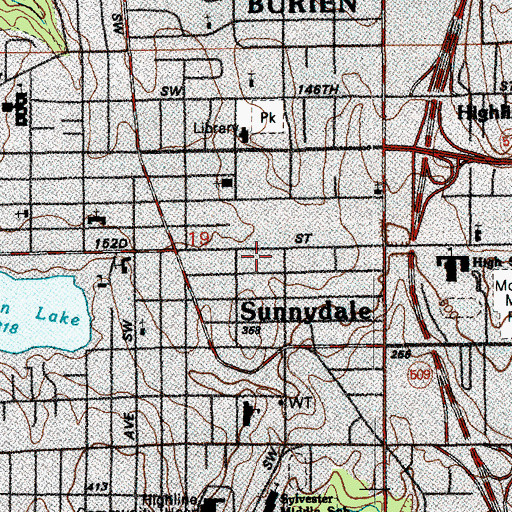 Topographic Map of Burien 400 Building, WA