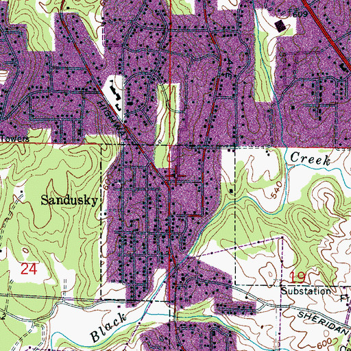 Topographic Map of Sandusky United Methodist Church, AL