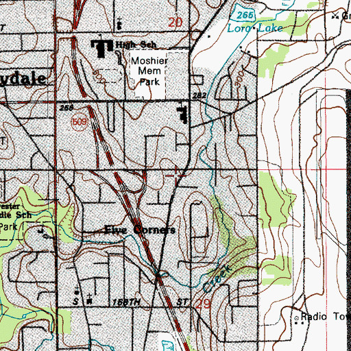 Topographic Map of Five Corners Plaza, WA
